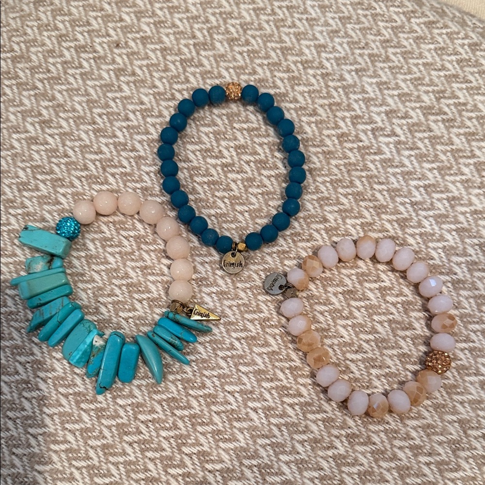Erimish Teal, Cream, and Beige Bracelet Set